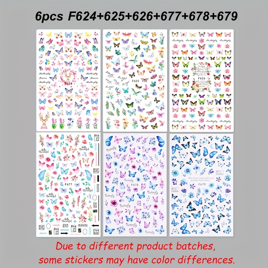 6pcs 3d Blue Nail Charms Sliders Colorful Spring Design Stickers Self Adhesive Summer Flower Manicure Decals