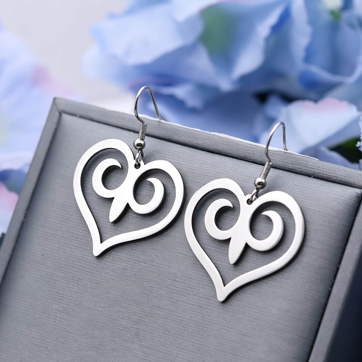 Hollow Heart Double Spiral Drop Earrings, Geometric Boho Jewelry
