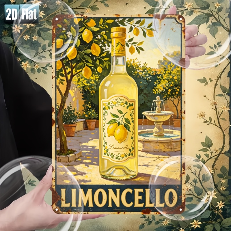 TEMU Plaque décorative 2D plate, 1 pièce d'art mural en fer - Art rustique fontaine de citronnier italien vintage Limoncello, Panneau mural de bar