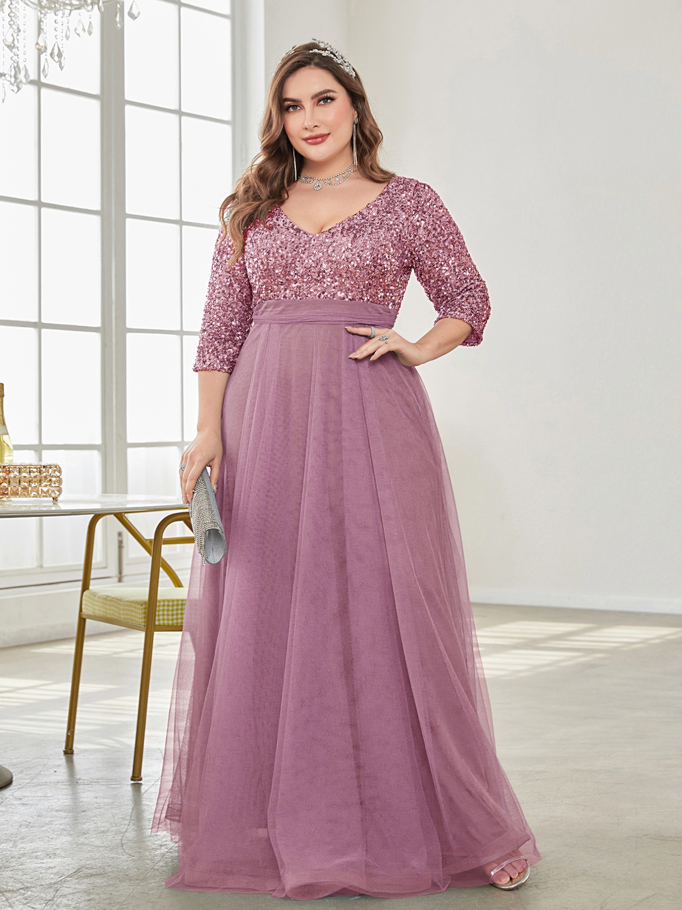 elegant sequin trimmed mesh maxi bridesmaid Temu United Arab