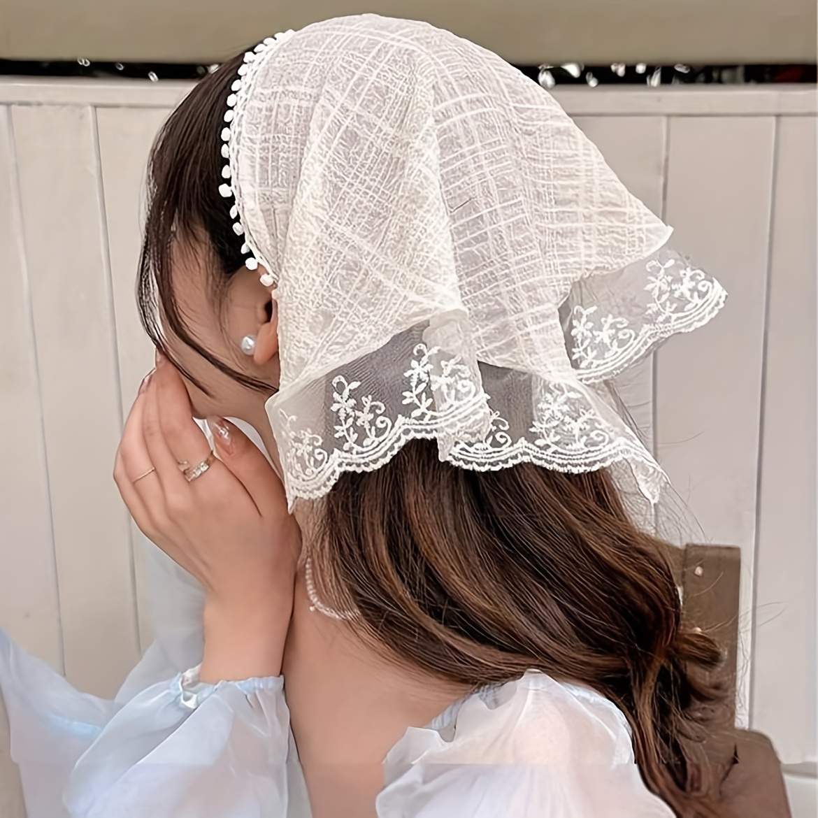 Women's Elegant White Lace Head Scarf Bandana Sheer Hair Cover Headband  with Edges, Wedding, Bridal, Everyday Hair Accessory Soft Lace Hair