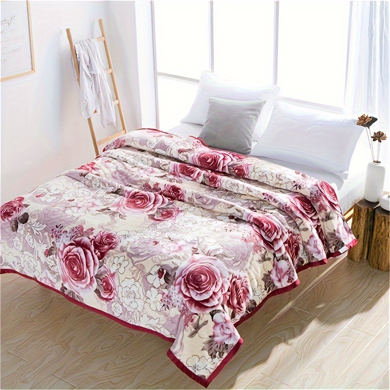 contemporary style soft warm knitted floral blanket with   design   multipurpose polyester bed blanket machine washable flower pattern with embellished features details 4