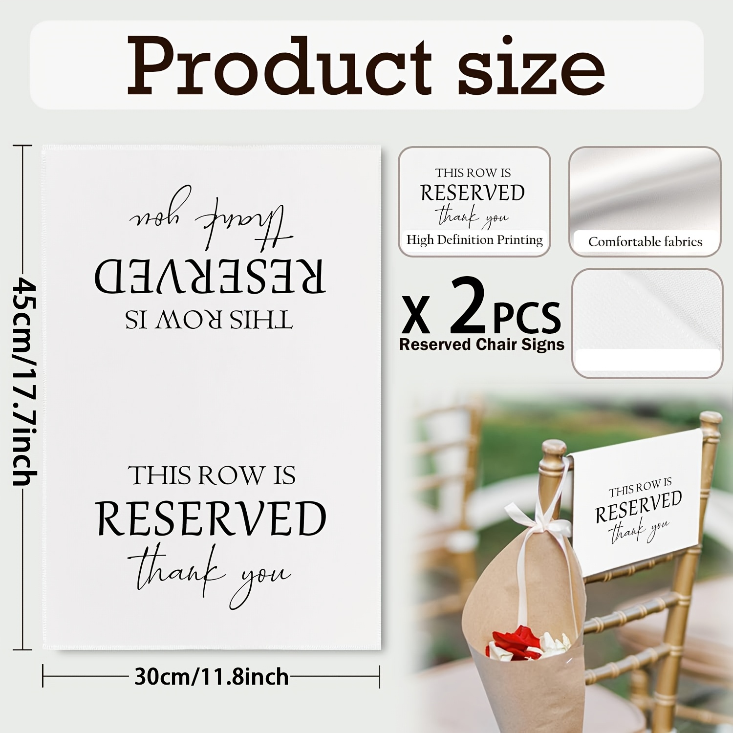 TEMU Reserved Seating Signs, 2pcs 45 X 30cm 17.7 X 11.8in White Banners With Black Text, Reusable Wedding Ceremony Markers For Pews And Outdoors,