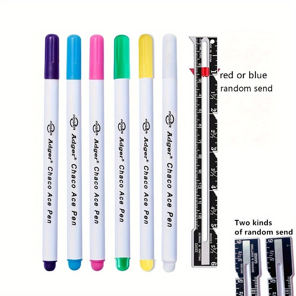 Image of 7pcs/set Fabric Marking Pens, Water-soluble Ink, Aluminum Alloy Sewing Measuring Instrument, Tailor Specific, Sewing Fabric Marking And Tracking Tool（two Styles Of Rulers Are Random）