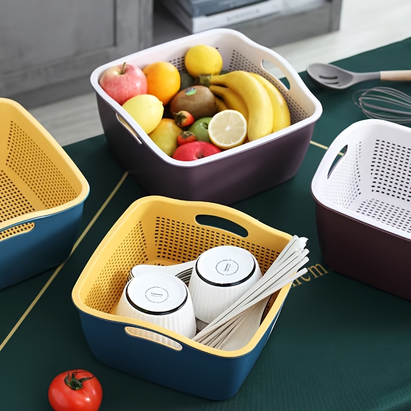 2pcs set multifunctional plastic kitchen colanders double layer vegetable washing basin with draining basket durable fruit basket non electric food service equipment for kitchen use Product details 3