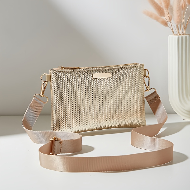Classic Solid Color Evening Style Women's Crossbody Bag With Metallic Sequins And Wide Strap, Small Phone Bag
