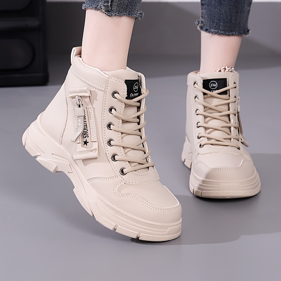 Women's Thick-Sole Height-Increasing Sneakers, Lace-* Zipper Outdoor  Running Shoes, Versatile High-Top Shoes, Outdoor Sneakers, Daily Wear Shoes