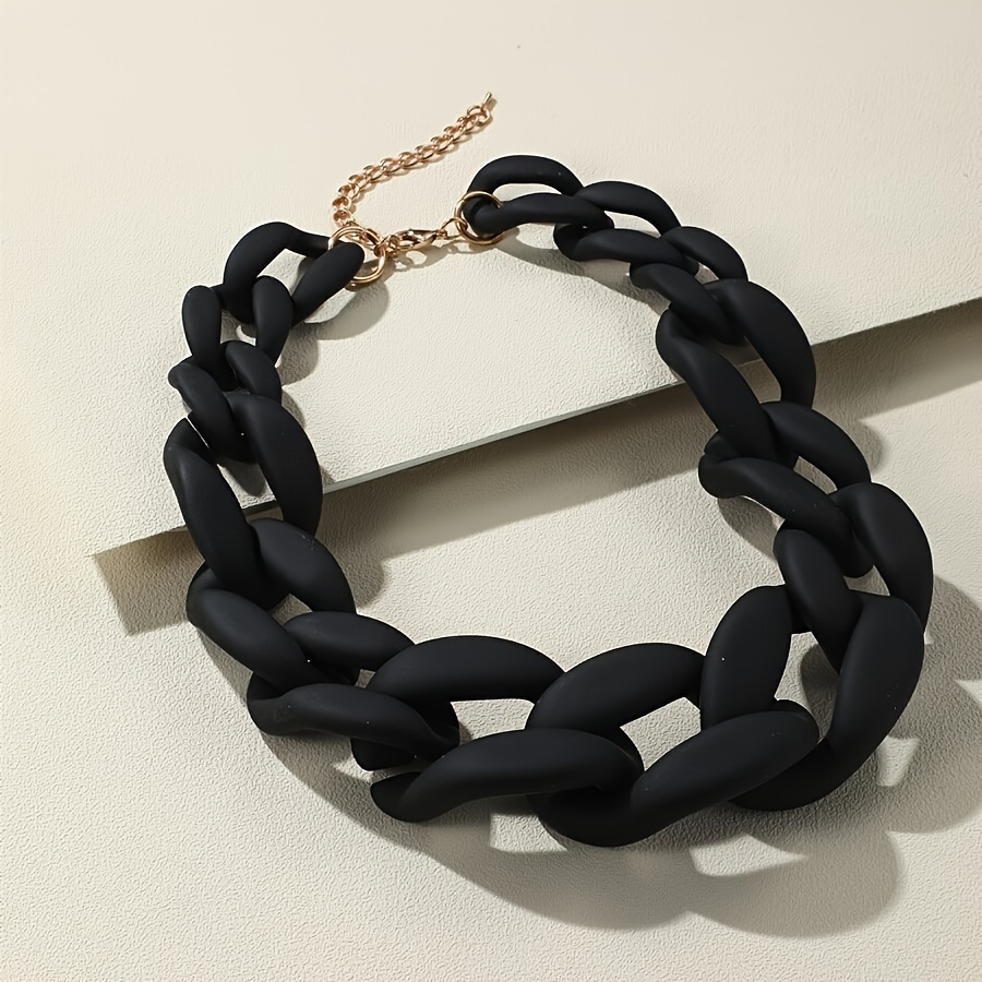 

Fashion Acrylic Chunky Chain Necklace For Women - Elegant Black Link Chain - Minimalist Jewelry For 15 & Up, No Metal Or Pendant