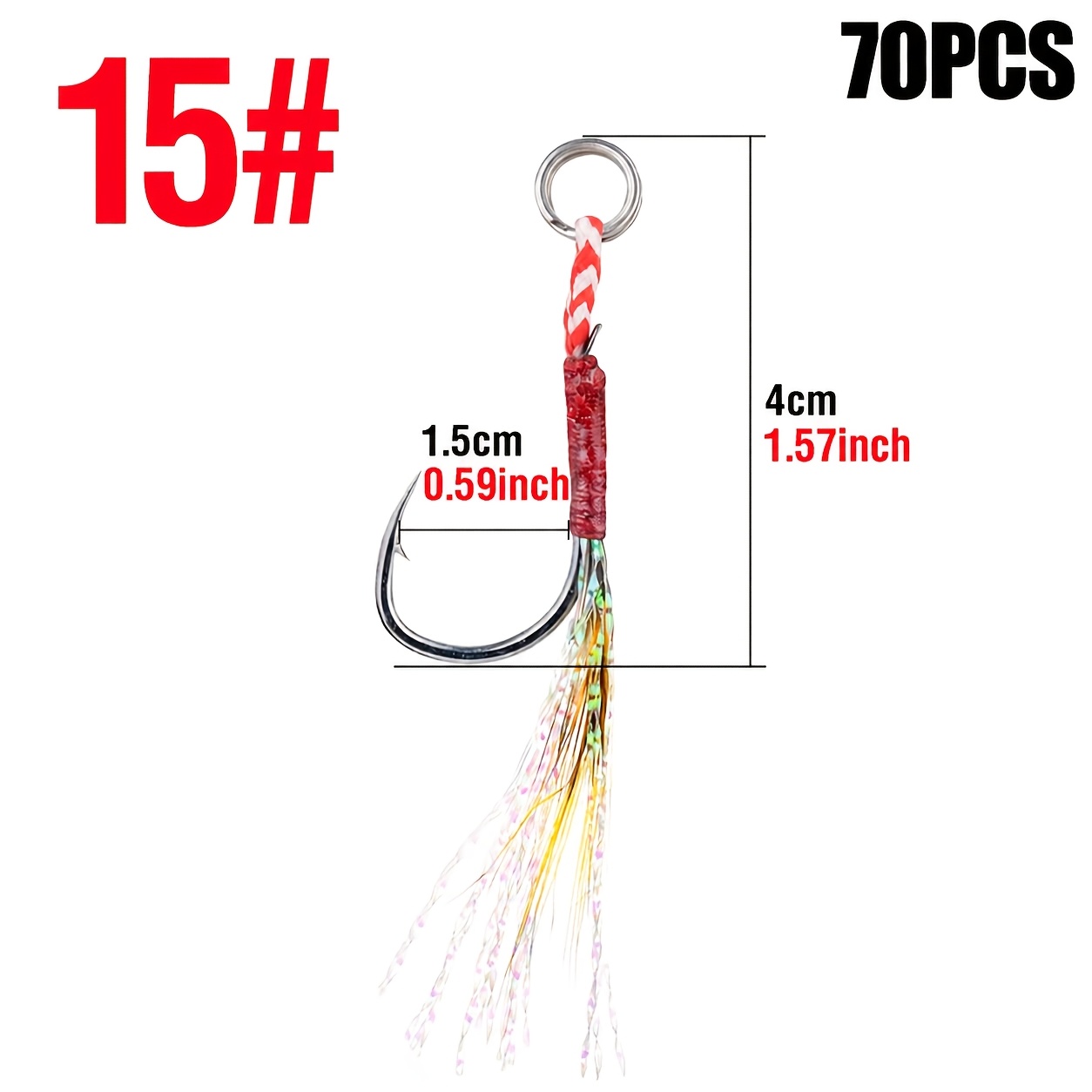 TEMU 70 ami da pesca Assist, in acciaio al carbonio ad resistenza, ami Jig single con anello , nastro e ardiglione, con ardiglione, da acqua e , ami