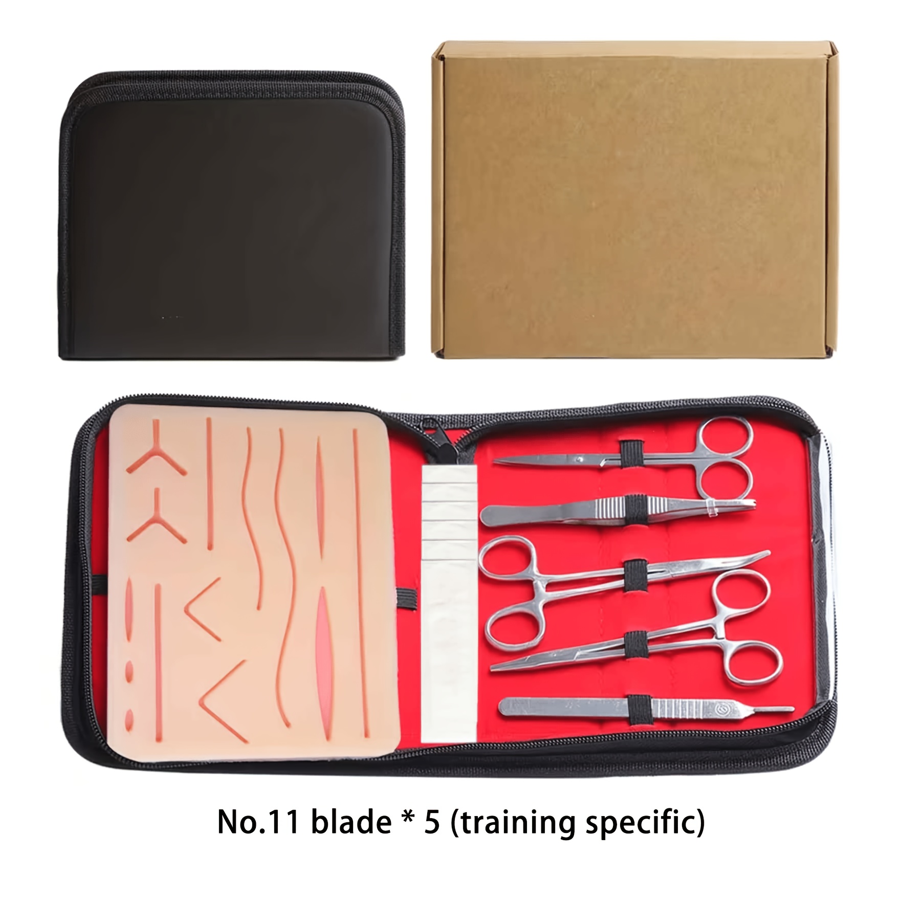TEMU Ensemble d'instruments rouges pour la pratique de la suture, simulation de peau multi-lésions, simulation d'entraînement aux soins, outils de