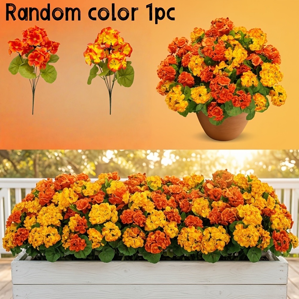 TEMU Realistic Outdoor Artificial Geranium Flower Cluster 1 Bundle Random Color Uv Resistant No Fade Perfect For Garden Landscape Balcony Window Box