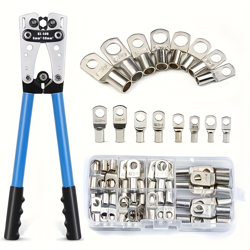 60pcs   heavy duty copper ring terminal hx 50b crimping kit complete wire connector with crimping pliers   connectors sc6 6 sc10 8 sc16 6 sc25 8 for automotive solar wiring