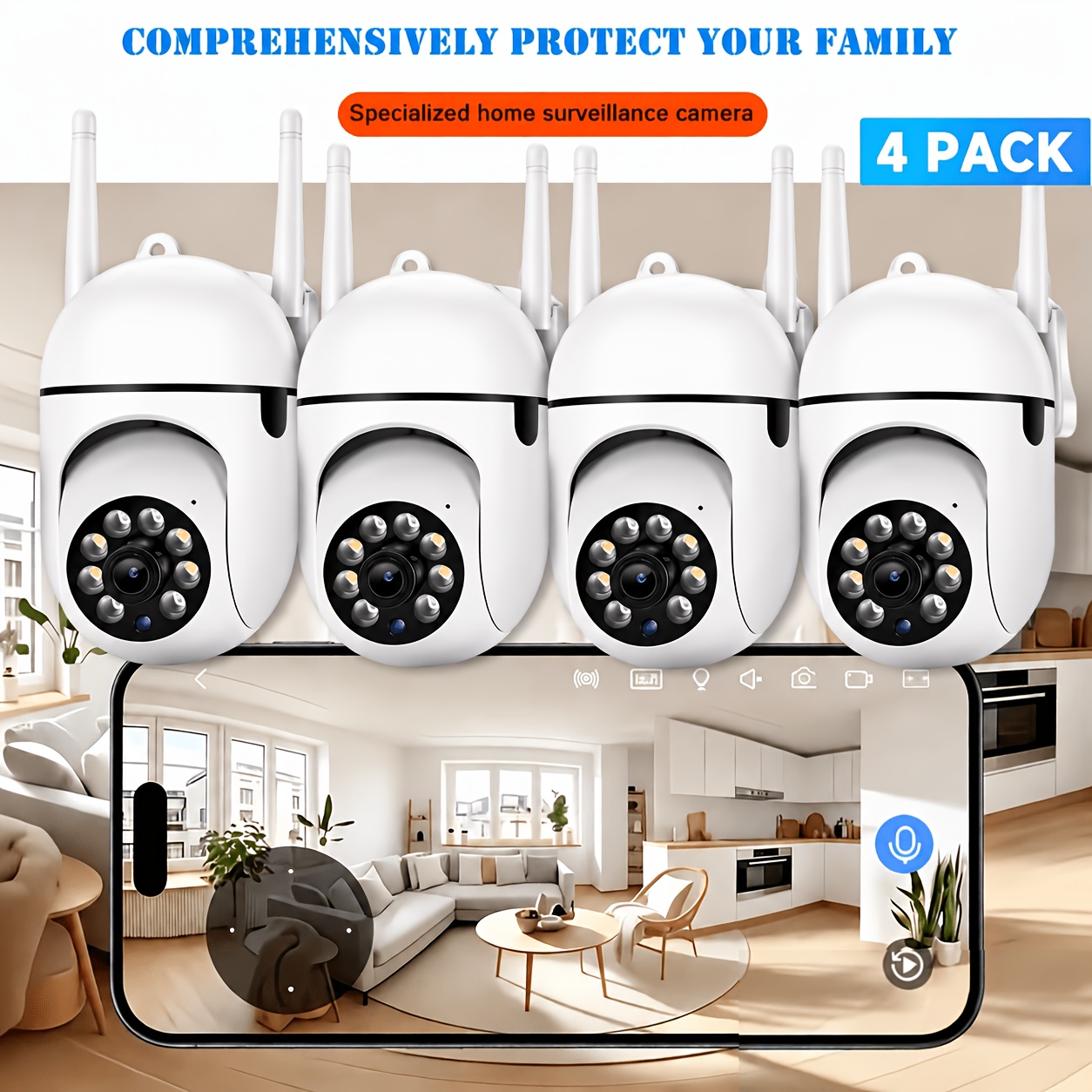 TEMU Security 5g Cameras, 1080p Wireless Outdoor Home Surveillance With 360-degree Panoramic View, Smart Pir Motion Detection, Color Night Vision,