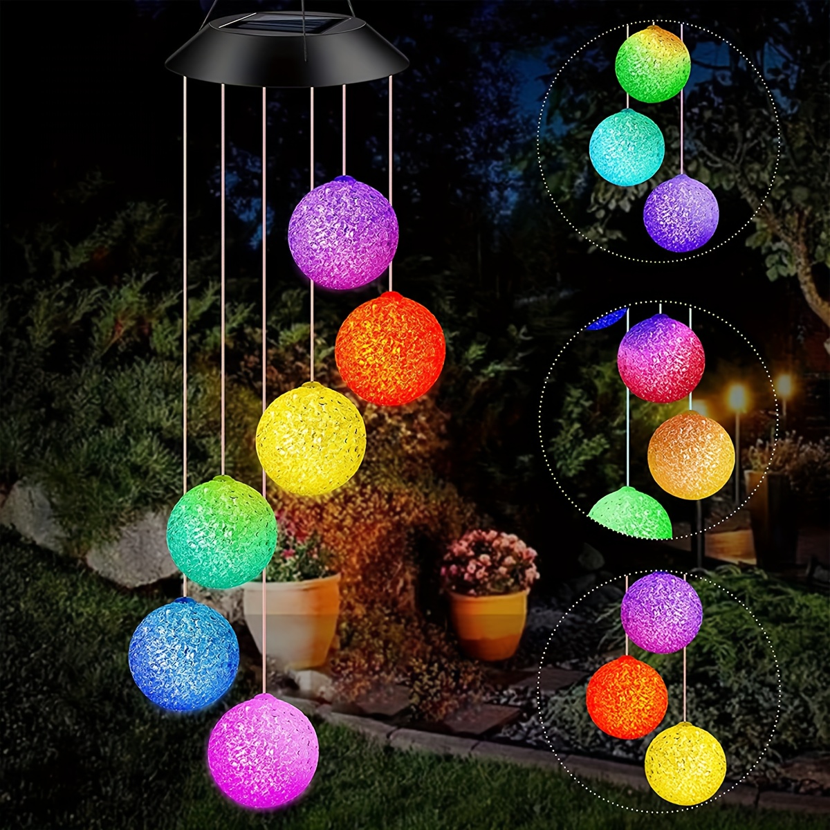 solar color changing led crystal ball wind chime mobile hanging chime light for mom grandma teacher deck outdoor patio garden decoration outdoor decorations made of plastic solar   nickel battery