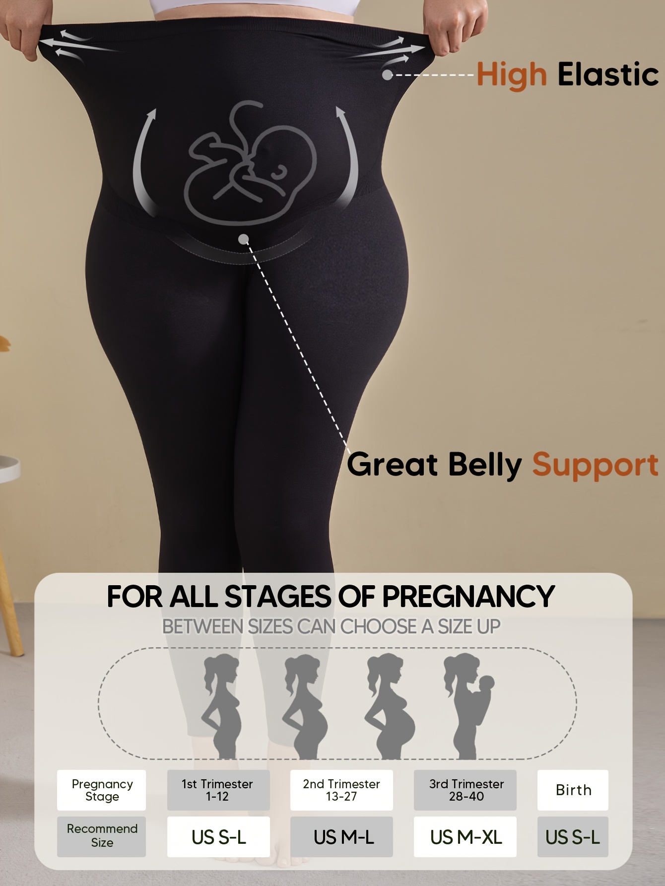 Athlemo 's Maternity Yoga Pants - Full Pregnancy Belly ( Size L-XL) | Single-Piece Seamless Leggings, Breathable Prenatal Workout Pants for Prenatal Exercise, Yoga & Fitness, All-Season (Month-by-Month Fit)
