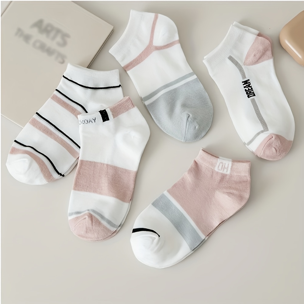 Image of 5 Pairs Women's Socks Breathable Sweat-absorbent Fabric Comfortable Ankle Socks For Women Spring/summer Collection Comfy & Breathable Low-cut Ankle Socks