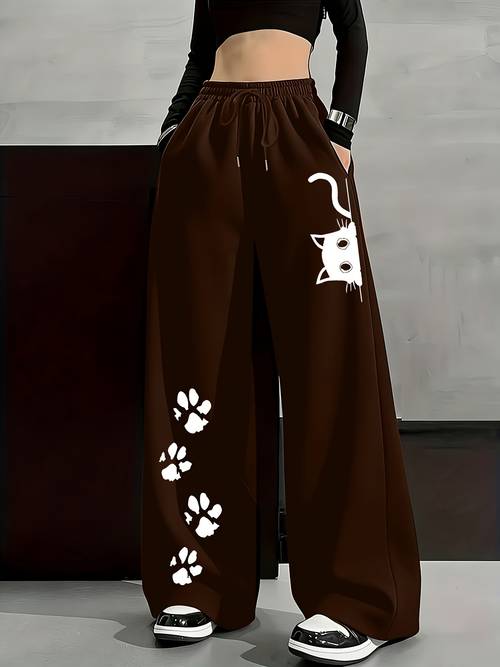 womens fleece trousers autumn and casual monochrome tunic trousers with geometric pattern casual loose sweatpants with drawstring detail