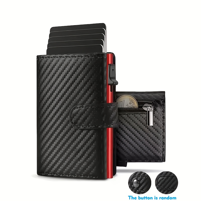TEMU Men' Pop-up Wallet With Rfid Protection, Featuring A Zippered Coin Compartment, Random Button Closure, In Multiple Colors, Ideal For Gifting