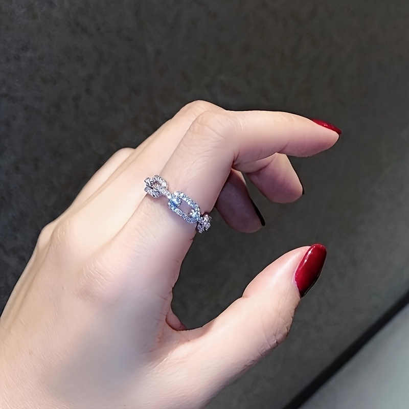 Women's Fashion Silvery Chain Zirconia Copper Alloy Ring