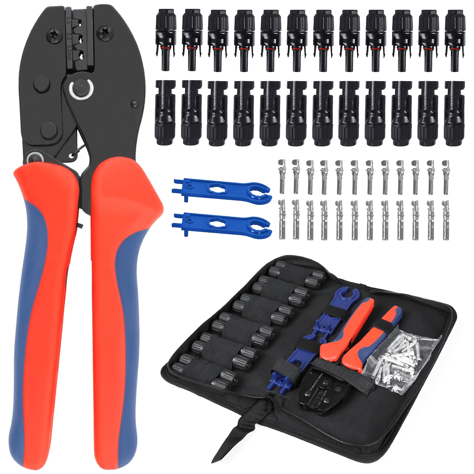 TEMU 15pcs Solar Tools Solar Crimper Tool Kit - Crimper, 12 Pairs Connectors, 2 Spanners, A Crimper | For 14 Awg Solar Panel Cable, Pv Wire Crimping