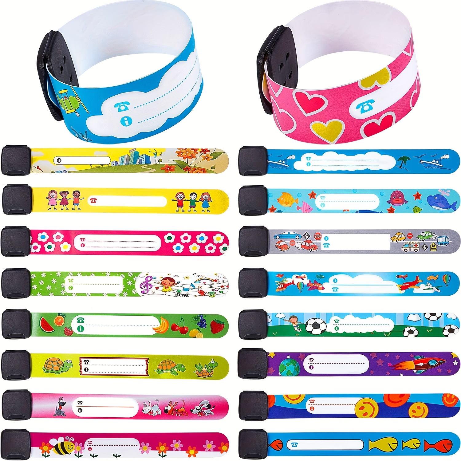 16pcs Reusable Safety Id Wristbands For Boys And Girls, Adjustable Bracelets