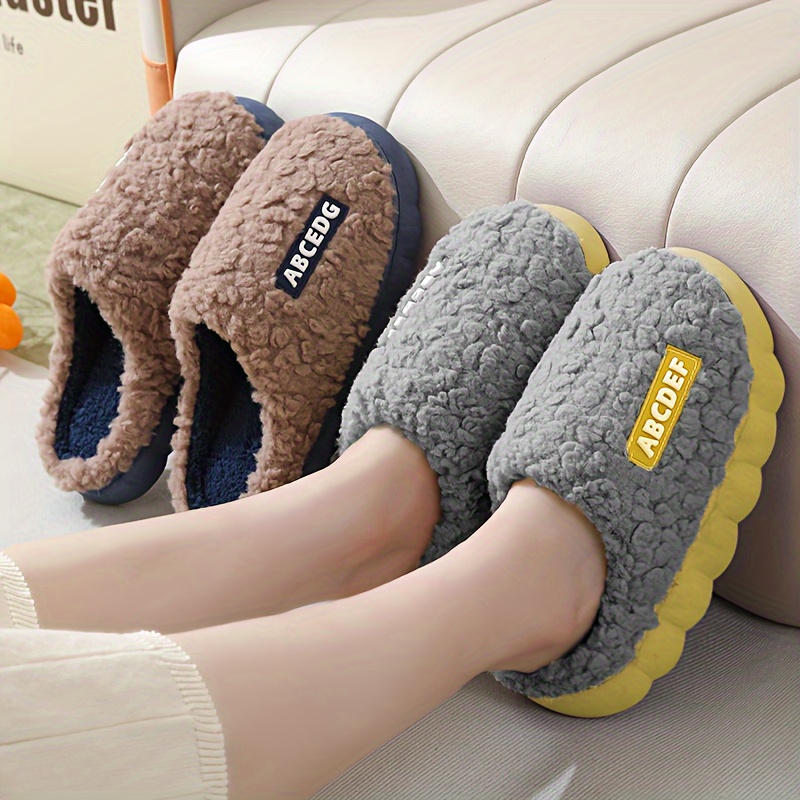 

Unisex-adult Plush Slippers, Casual Style, All-season Comfort, Thick Sole, Non-slip, Fabric Lining, Tpr Sole, Slip-on, Dry Clean, Round Toe, Solid Color - Universal Fit