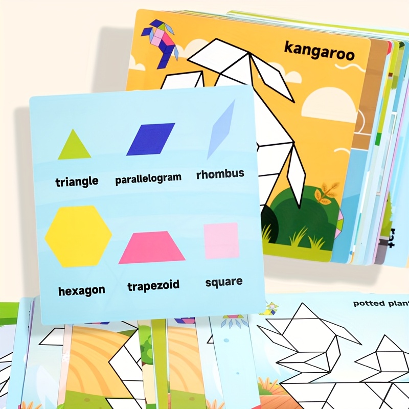 Multifunctional Tangram Puzzle with Wooden Box and 30pcs Blocks