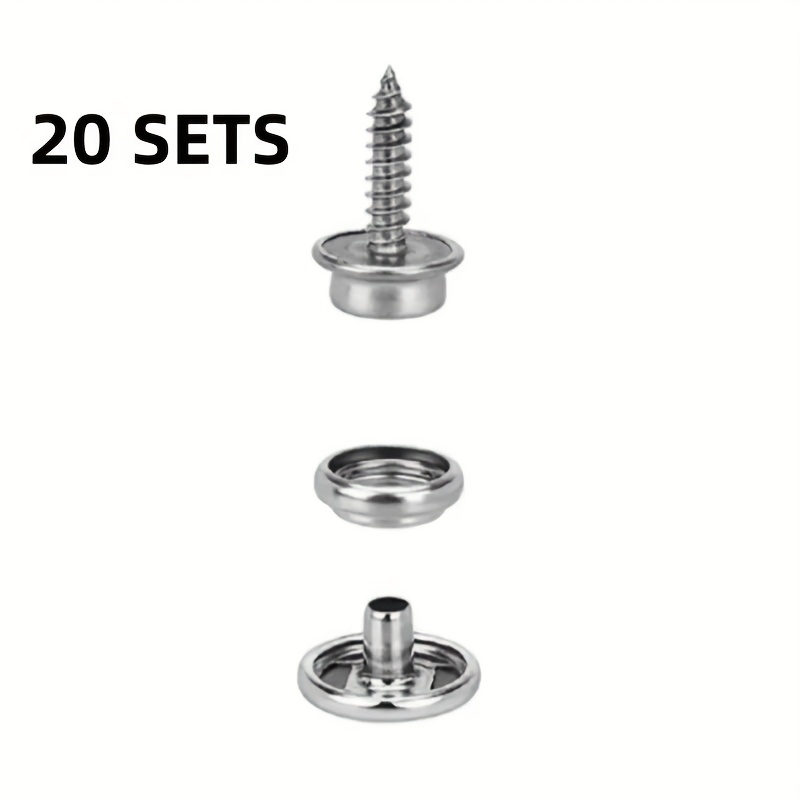 Image of 20 Stainless Steel Marine Canvas Snap Fasteners With Screws, Boat Cover Button Fasteners, Suitable For Sailboat Accessories, Tarps, And Diy Crafts