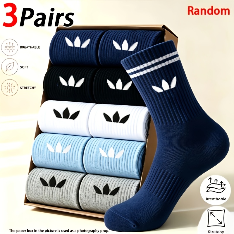 TEMU 3-pair Random Men's Mid-calf Socks, Athletic Socks, Couple Socks, Comfortable, Breathable, And Sweat-absorbent Mid-calf Socks, Casual Socks,