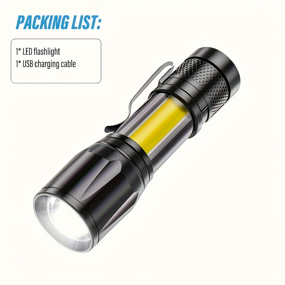 TEMU Mini Torcia Portatile ad Luminosit�, Luce da Campeggio Ricaricabile, Lampada LED Portatile con Luce Laterale COB ad Luminosit�, Modalit� di