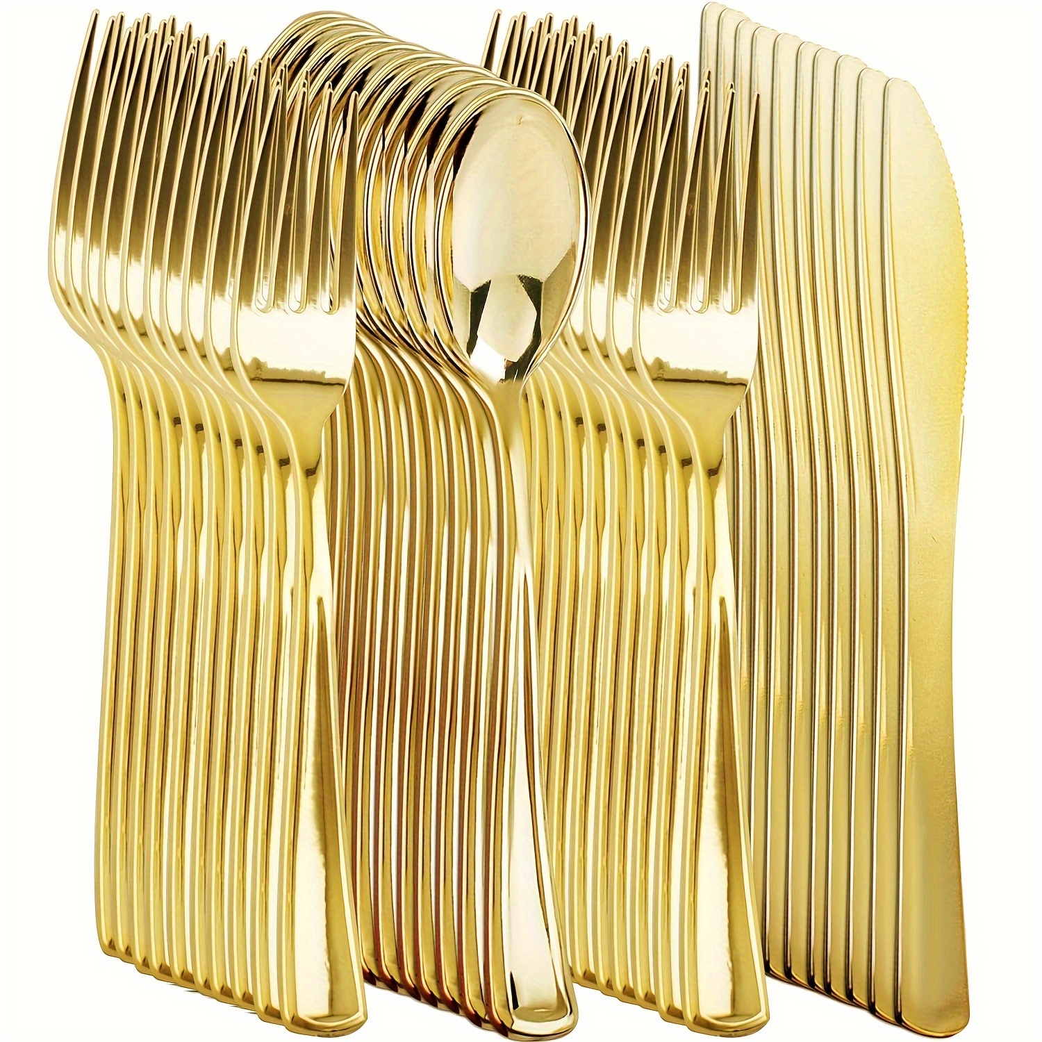 

400 Pieces Of Golden Plastic Tableware - Golden Plastic Silverware Includes 200 Forks, 100 Spoons, 100 Knives, And Golden Disposable Silverware That Is Perfect For Weddings, Parties, And Christmas