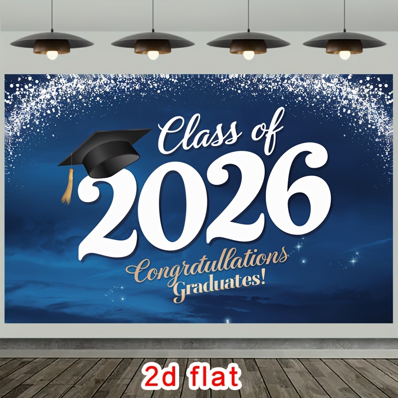 Artikelbild 2d flach, [party banner] 2d flachbanner,  . 2026 abschlussmütze blaue glitzer elegante dekoration hintergrund für  , bauernhaus, garten, zuhause, zimmer, club, kein   benötigt,   geschenk für valentinstag, geburtstag und eid al-fitr