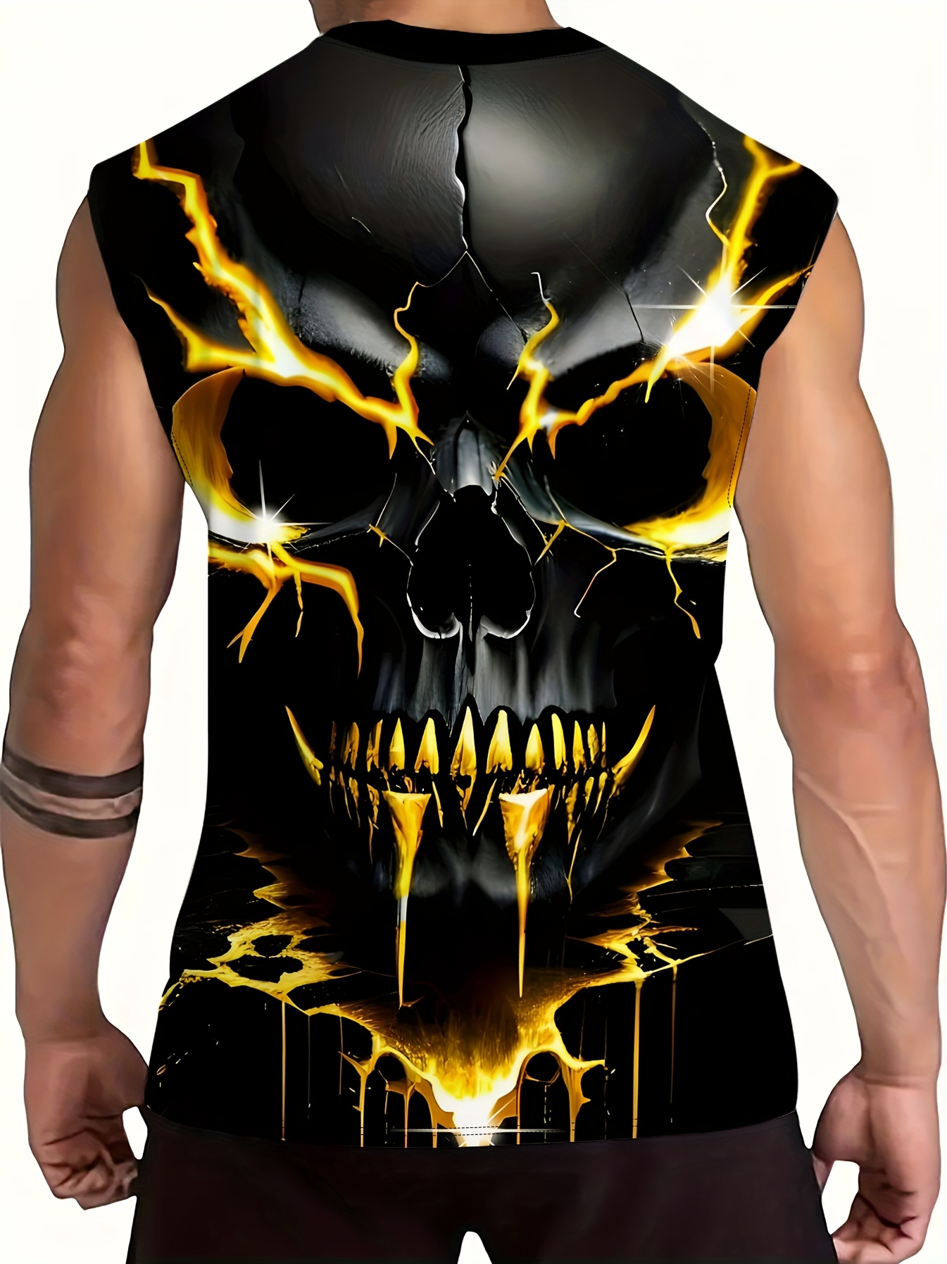 Men'S Plus Size Skull Graphic Print Tank Top - Breathable Sleeveless Workout Shirt for Gym, Basketball & Summer Training, Casual Round Neck Design, Gym Tank Top, PLUS SIZE