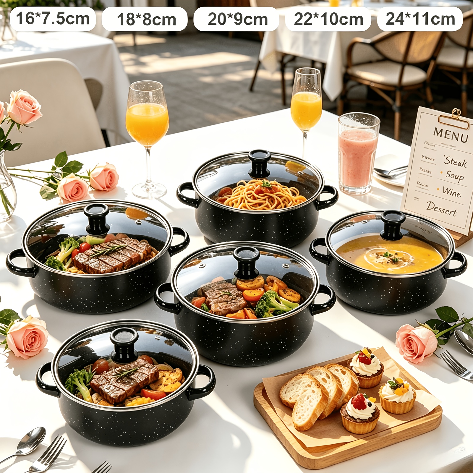 TEMU 10pcs Exquisite Multifunctional Enamel Pot Set, Soup Pot, Cooking Pot, Stew Pot, Frying Pan, Easy To Clean, Perfect For Home And Restaurant