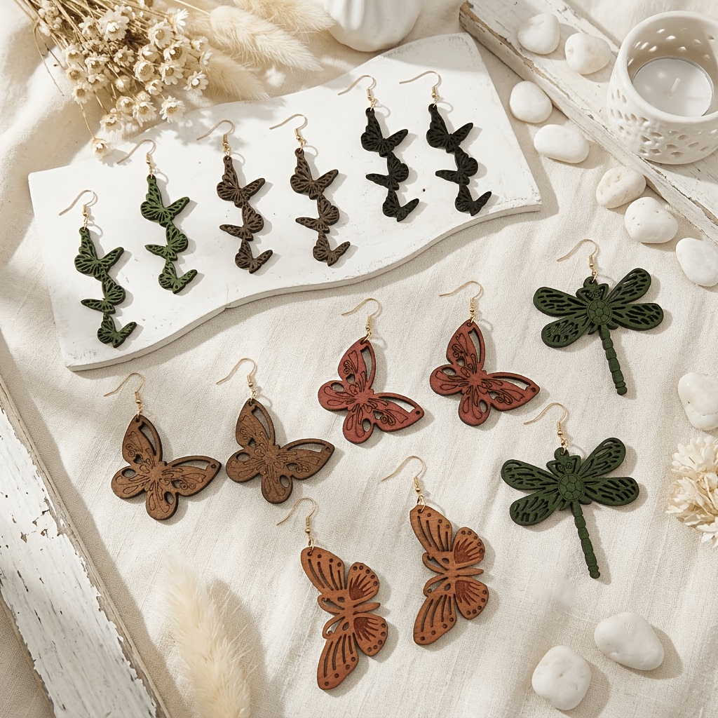 7pc Multicolor Butterfly & Dragonfly Statement Earrings Set