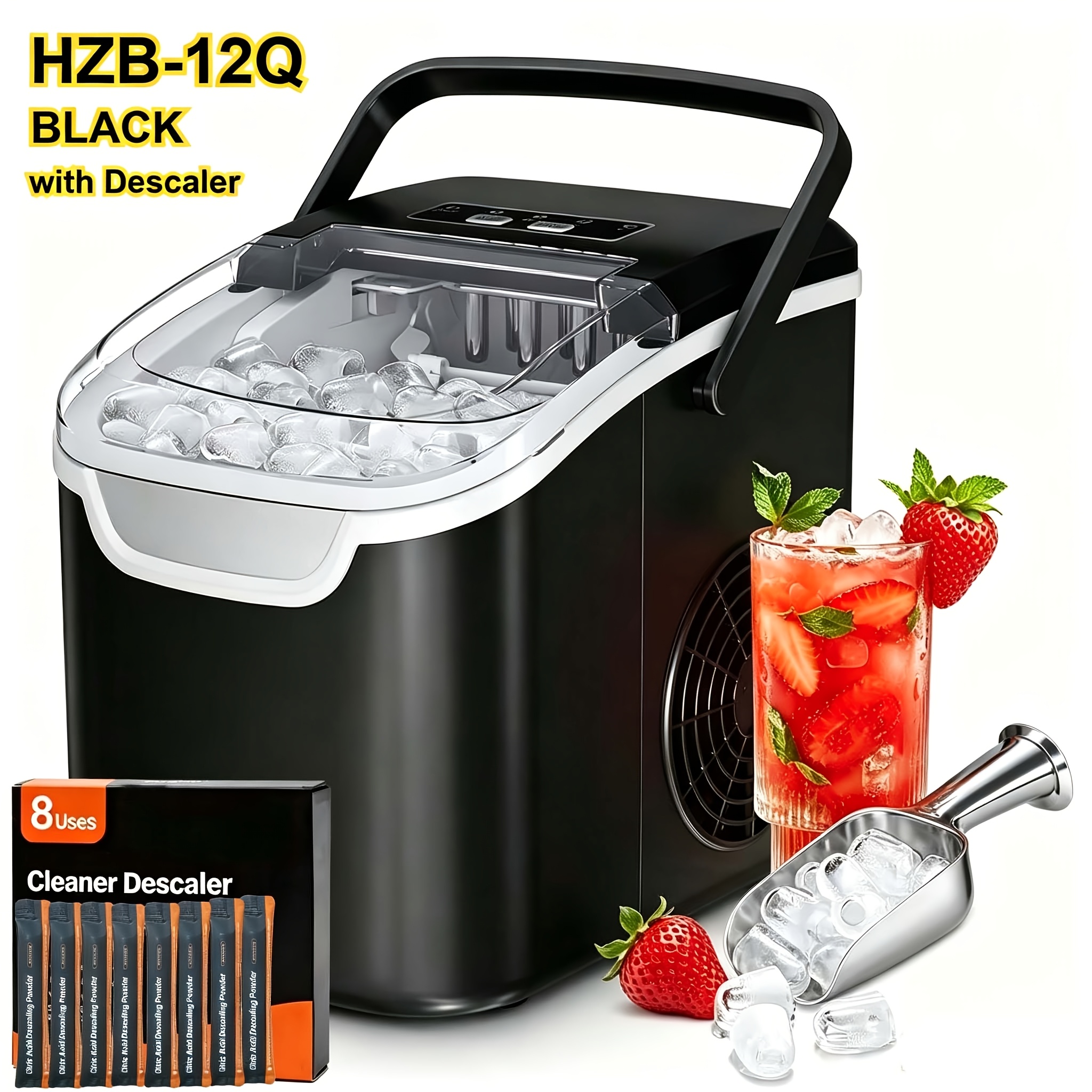 TEMU Countertop Ice Makers, 26lbs/24h, Pebble Ice Maker Machine With Ice, 2 Sizes Of Cubes, Auto-cleaning, Ice Scoop & Ice Basket For