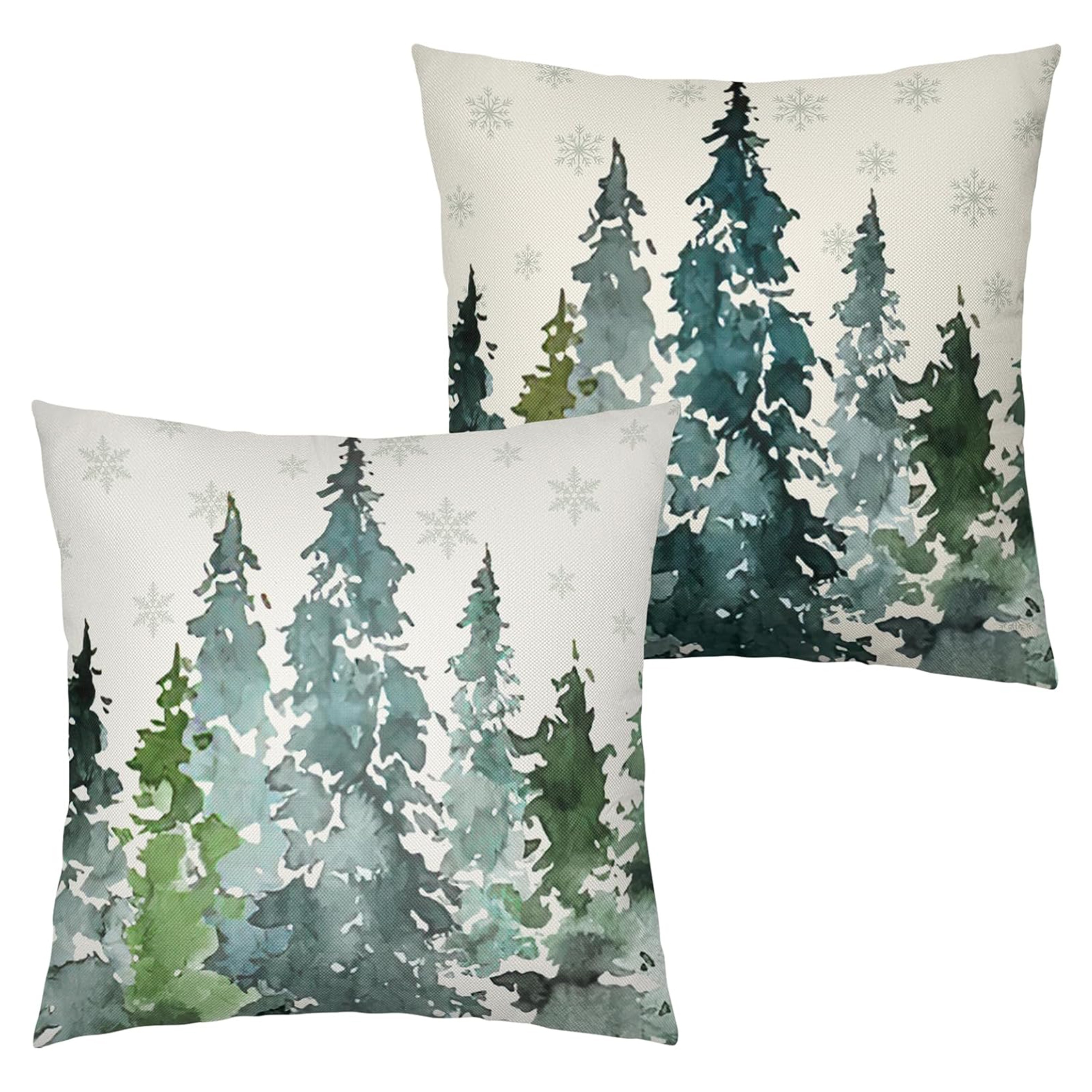 

2pcs Rustic Watercolor & Snowflake Throw Pillow Covers - Soft Polyester, Zip Closure, Machine Washable For Home & Outdoor Decor