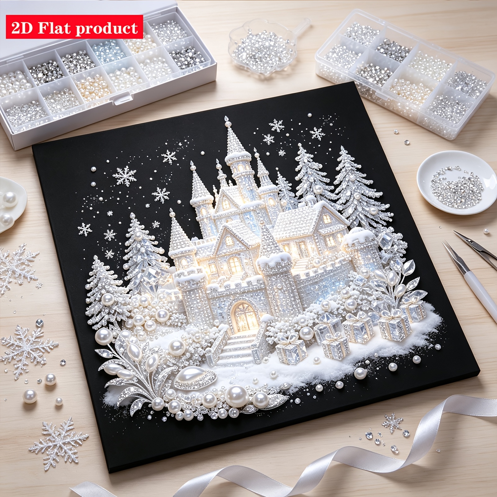 Image of Christmas Ice And Snow Castle Pearl Diamond Painting Creative Handmade Gift For Living Room, Diamond Painting Kit, Mosaic Craft Gift, Suitable For Living Room Bedroom Wall Decor, Frameless