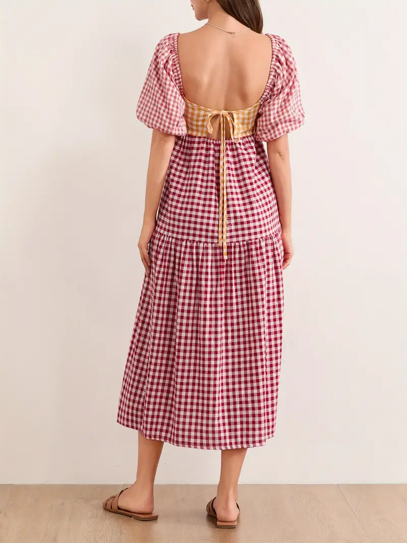 womens elegant summer midi dress short puff sleeves square - Temu womens elegant summer midi dress short puff sleeves square - Temu