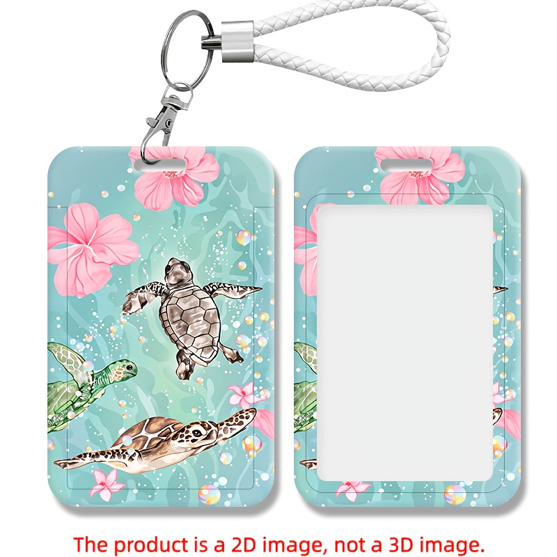 TEMU 2d Flat Sea Turtle Light Blue Women's Bus Card Holder, Suitable For Nurses, Doctors, Teachers, Office, School - Compatible With Bank Cards And