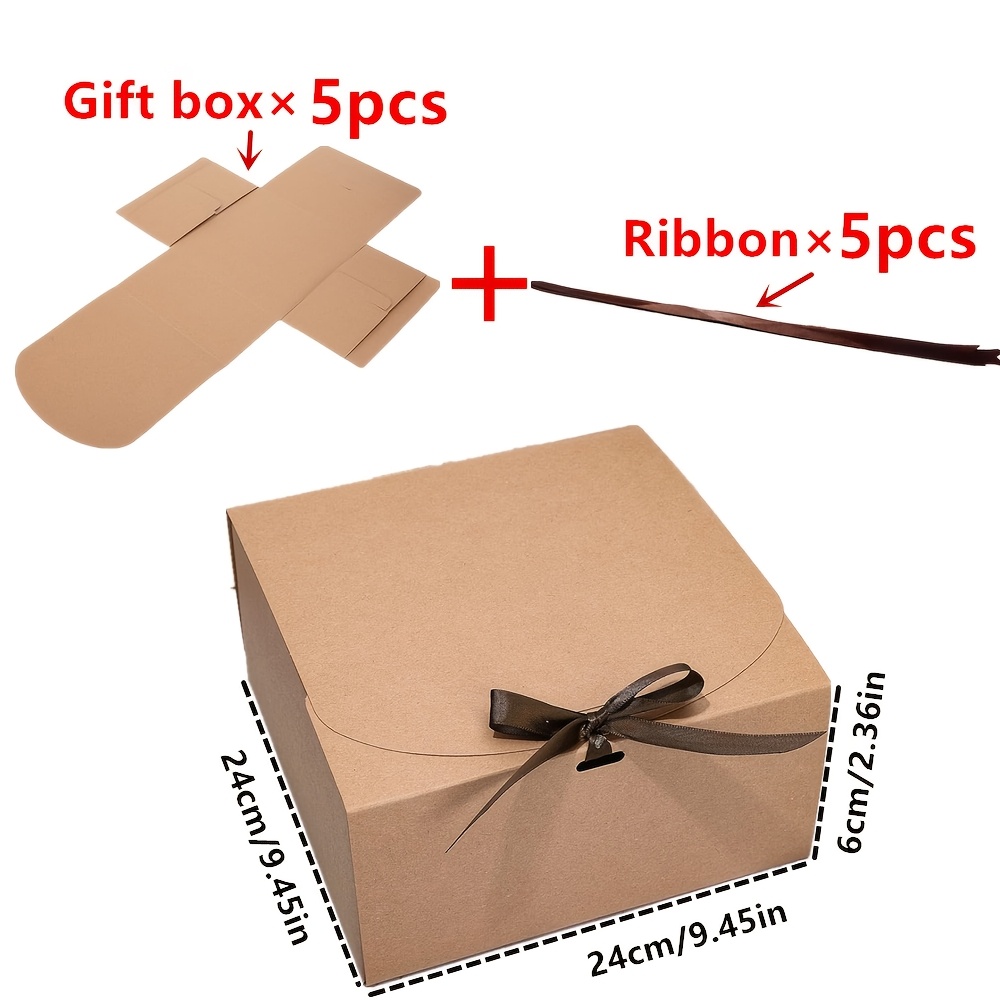 E-shop Geschenk für Sie/Ihn 10 Stück (5 Geschenkboxen + 5 braune Bänder) Faltbare Geschenkboxen mit vorgebundenen Schleifen - Einfarbige Papier