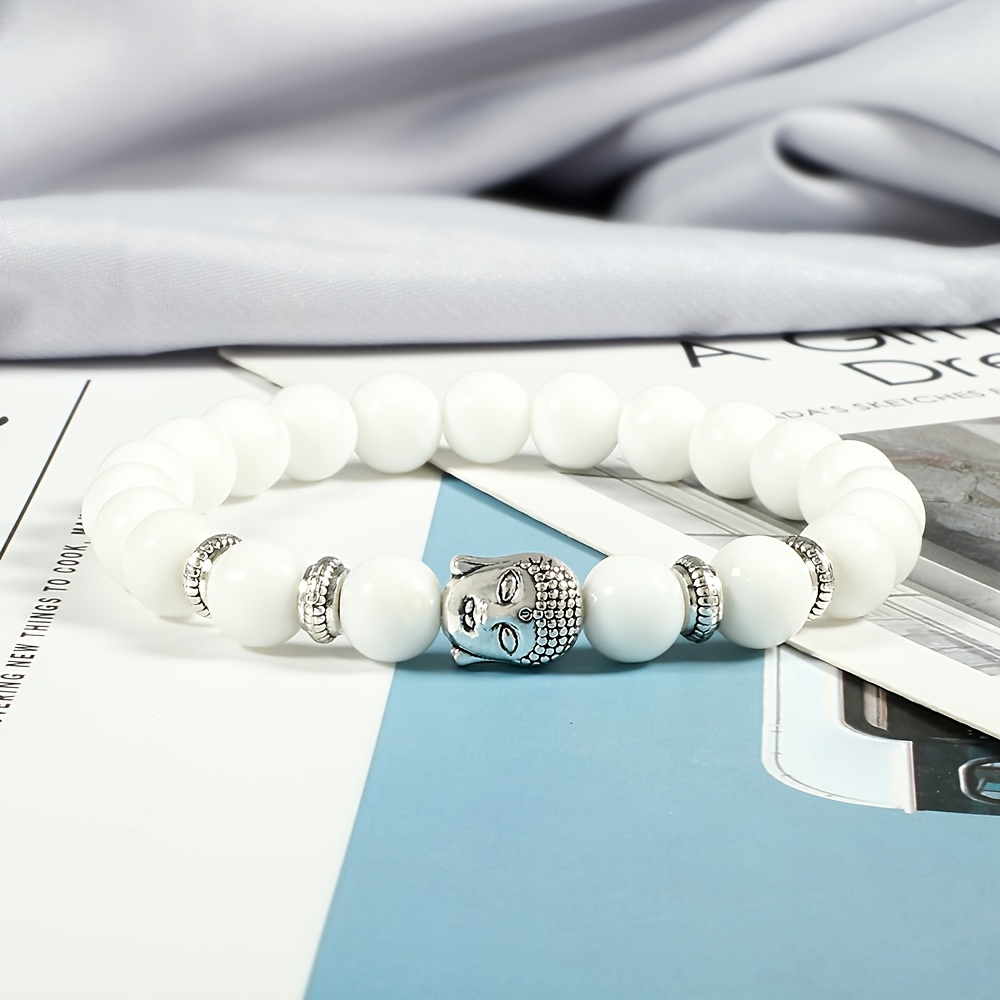 Unisex Light-toned Beaded Bracelet with Buddha Head Charm