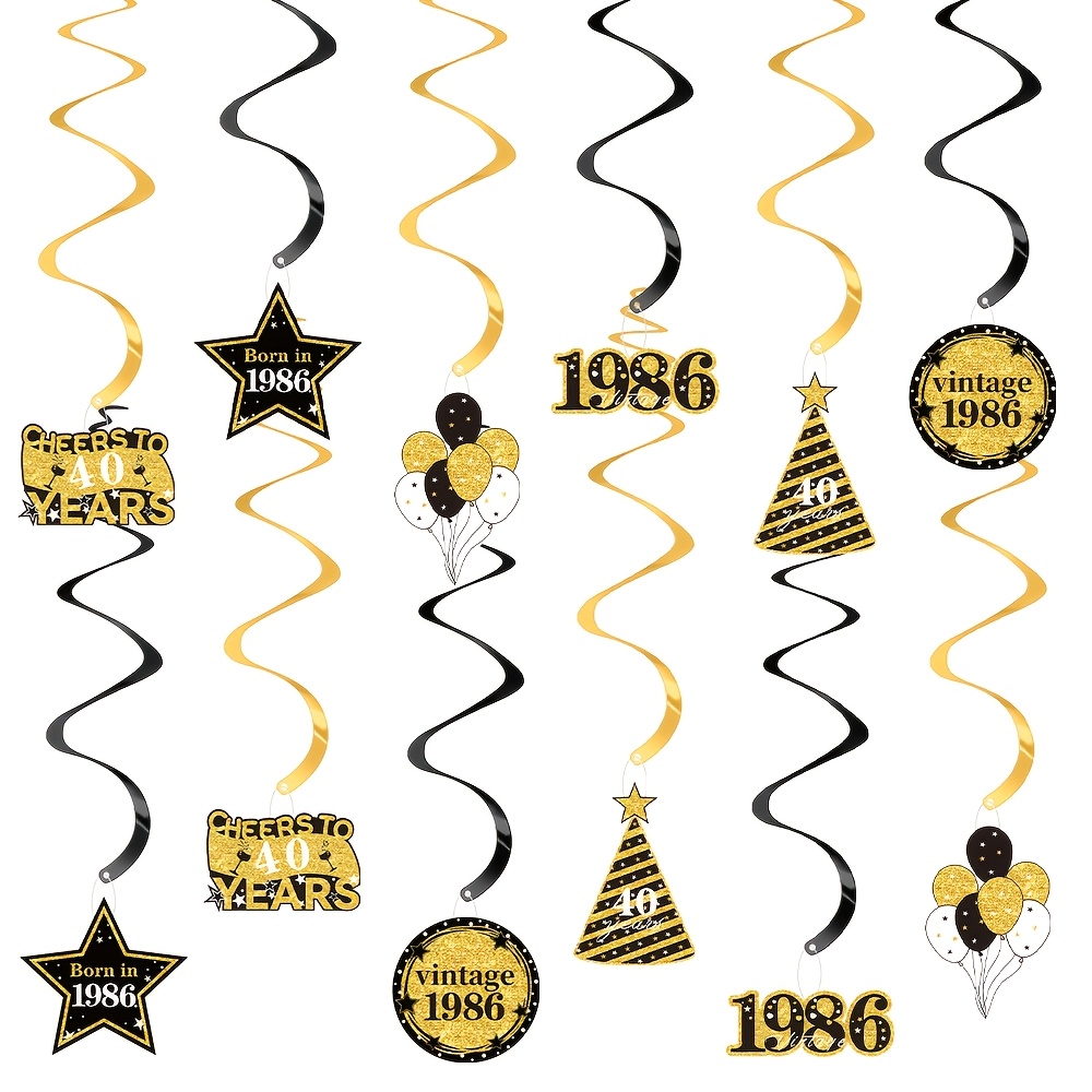 Image of 40th Birthday Party Decorations For Men, 12pcs Hanging Swirls, Black And Golden, 40th Birthday Party Supplies
