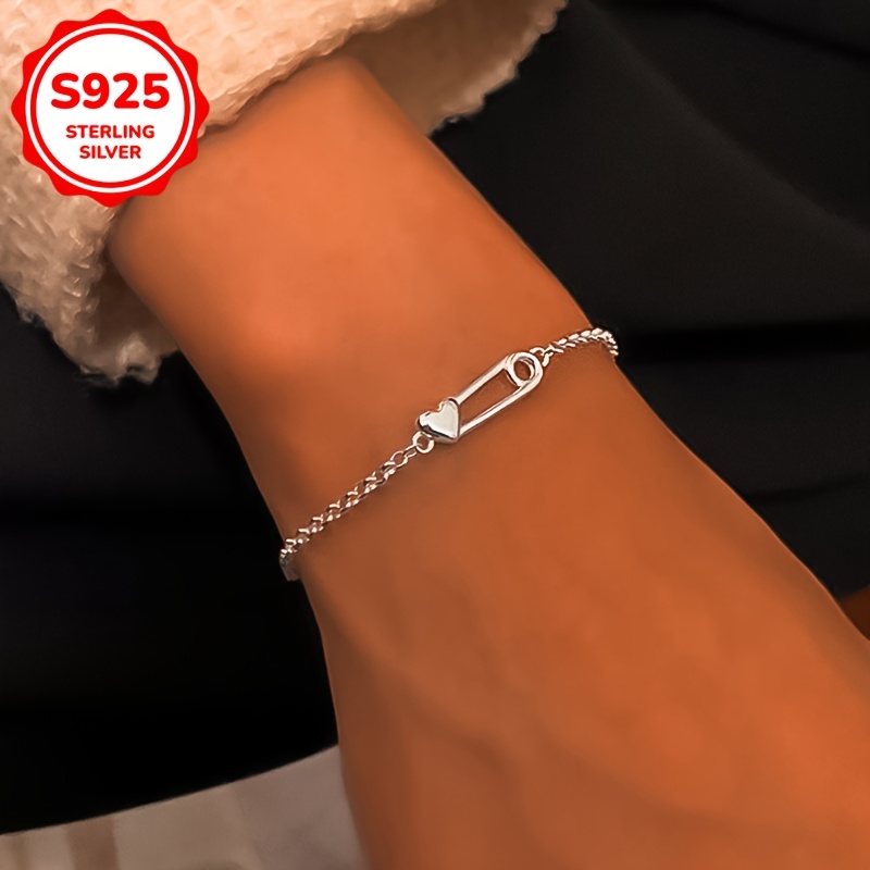 Heart Shaped Paperclip Bracelet 925 Silver 2g