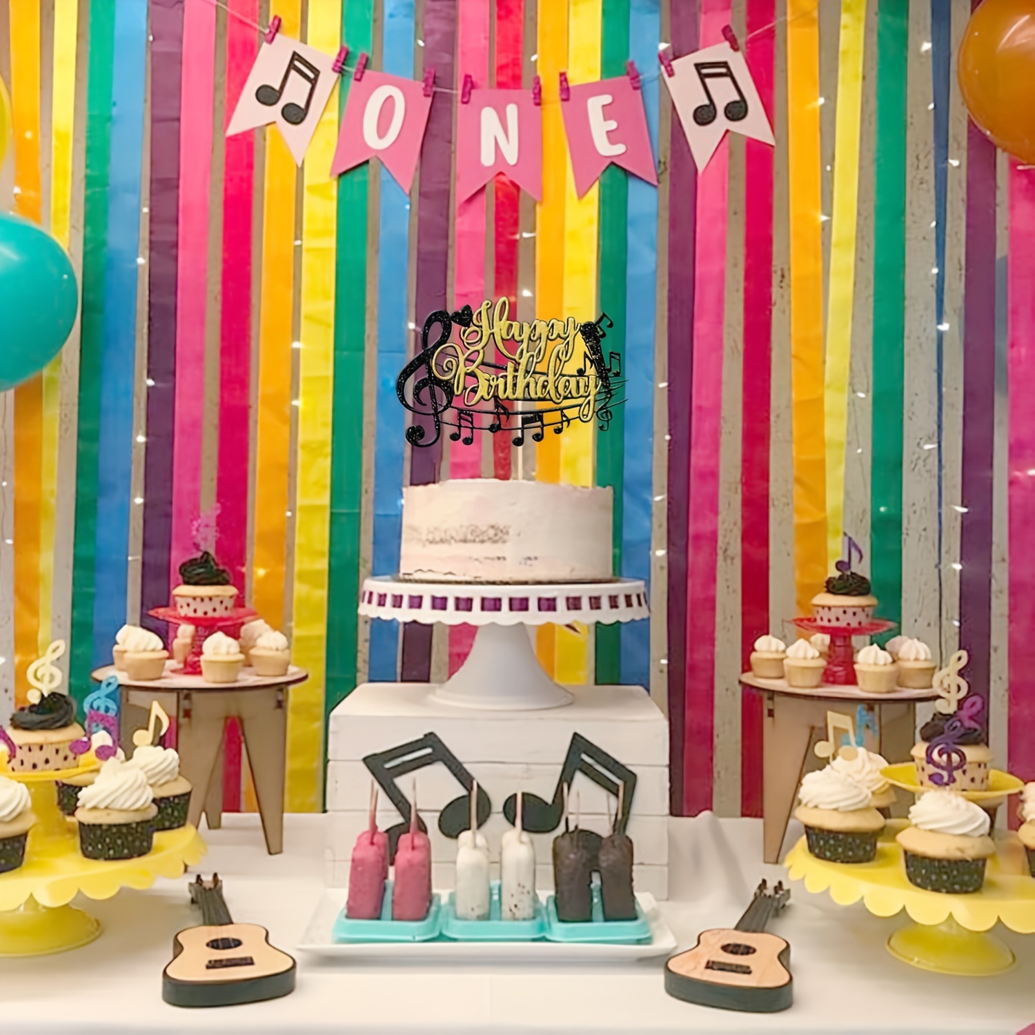 Happy Birthday Tortenaufsatz – Klavier-Motiv In Schwarz & Gold | Für Musiker-Geburtstag