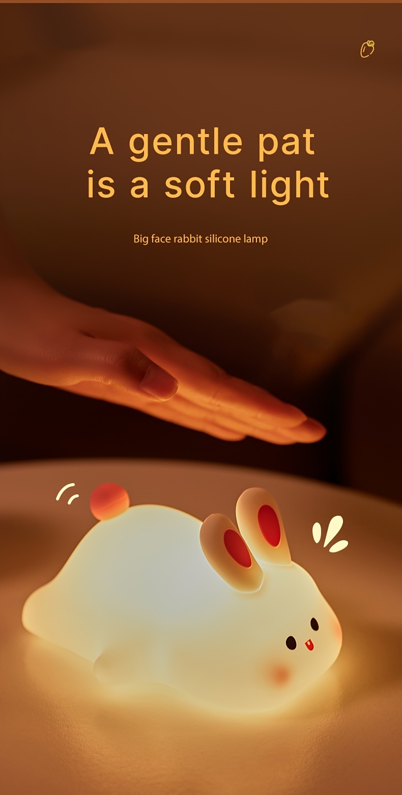 usb rechargeable big face rabbit night light smart bunny silicone   sleep light atmosphere light with three adjustable levels room decoration light birthday holiday gift details 3