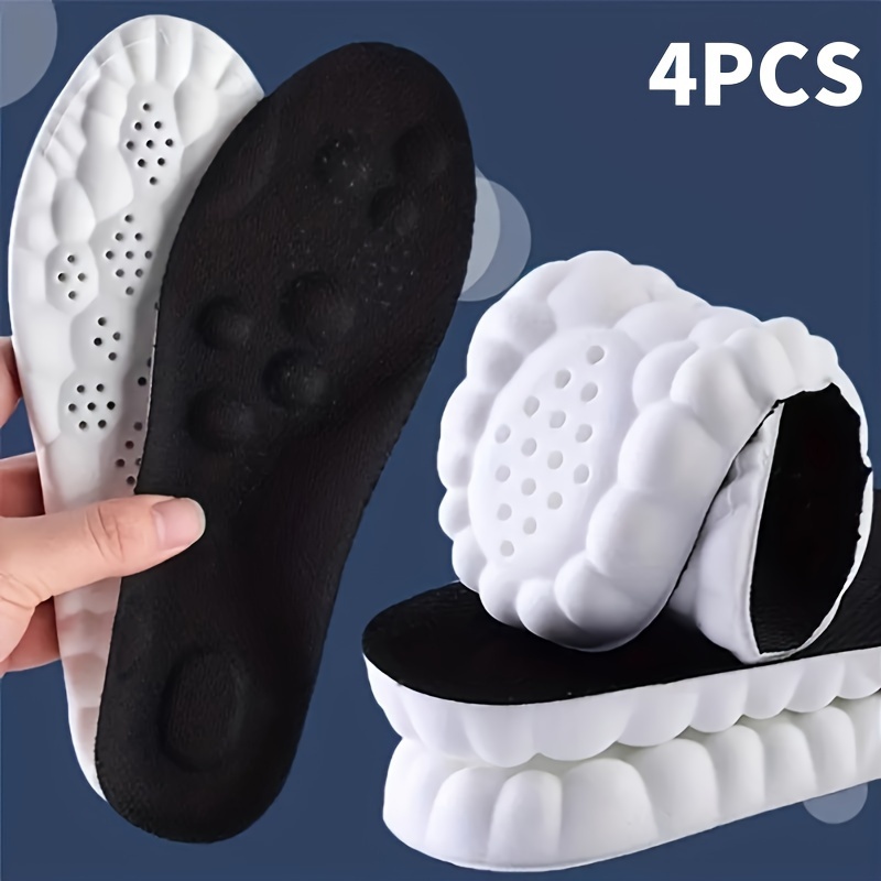 4pcs (2 Pairs) Of Double Cloud Soft And Stepped Sensation Men's And Women's Sweat-absorbing Breathable PU Running Training Comfortable Thickened Long-Term Standing Sports Shoes Insoles, Available In White And Black, for Free