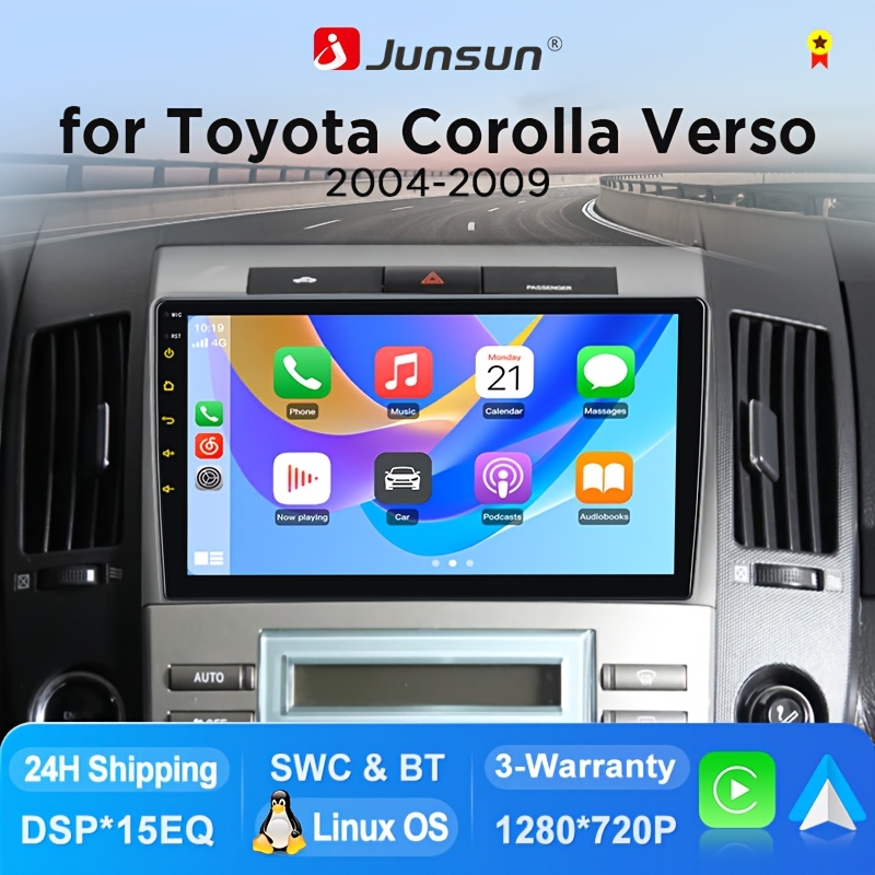 TEMU JUNSUN OS draadloze autoradio met CarPlay & Auto voor Toyota 2004 2005 2006 2007 2008 2009, IPS-touchscreen met DSP+15EQ, SWC, plug-and-play