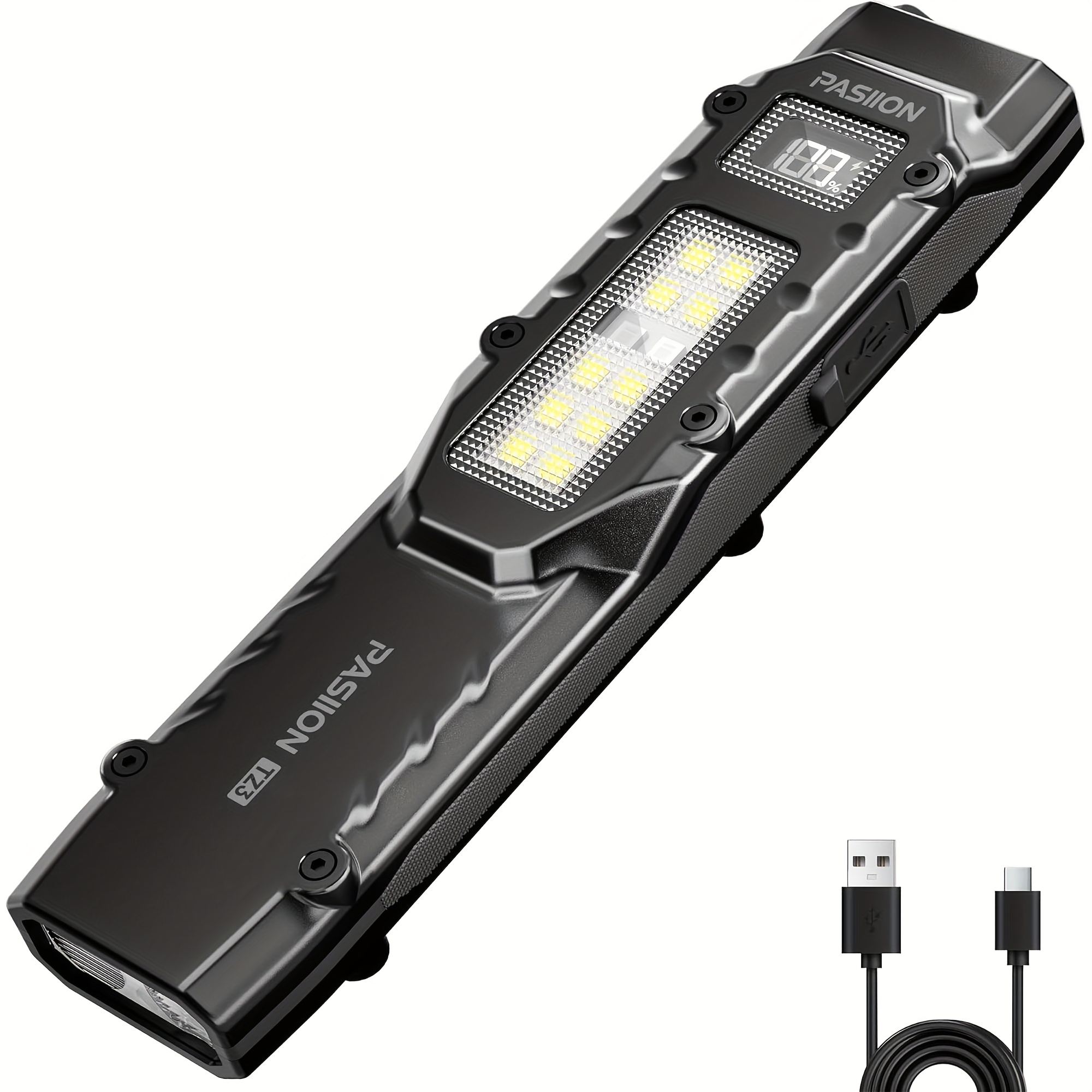 TEMU Edc Tactical Flashlight, Rechargeable Panel Flashlight, Dual-switch Led Mini Flashlight With Digital Display, 8-mode For Home, Camping, And