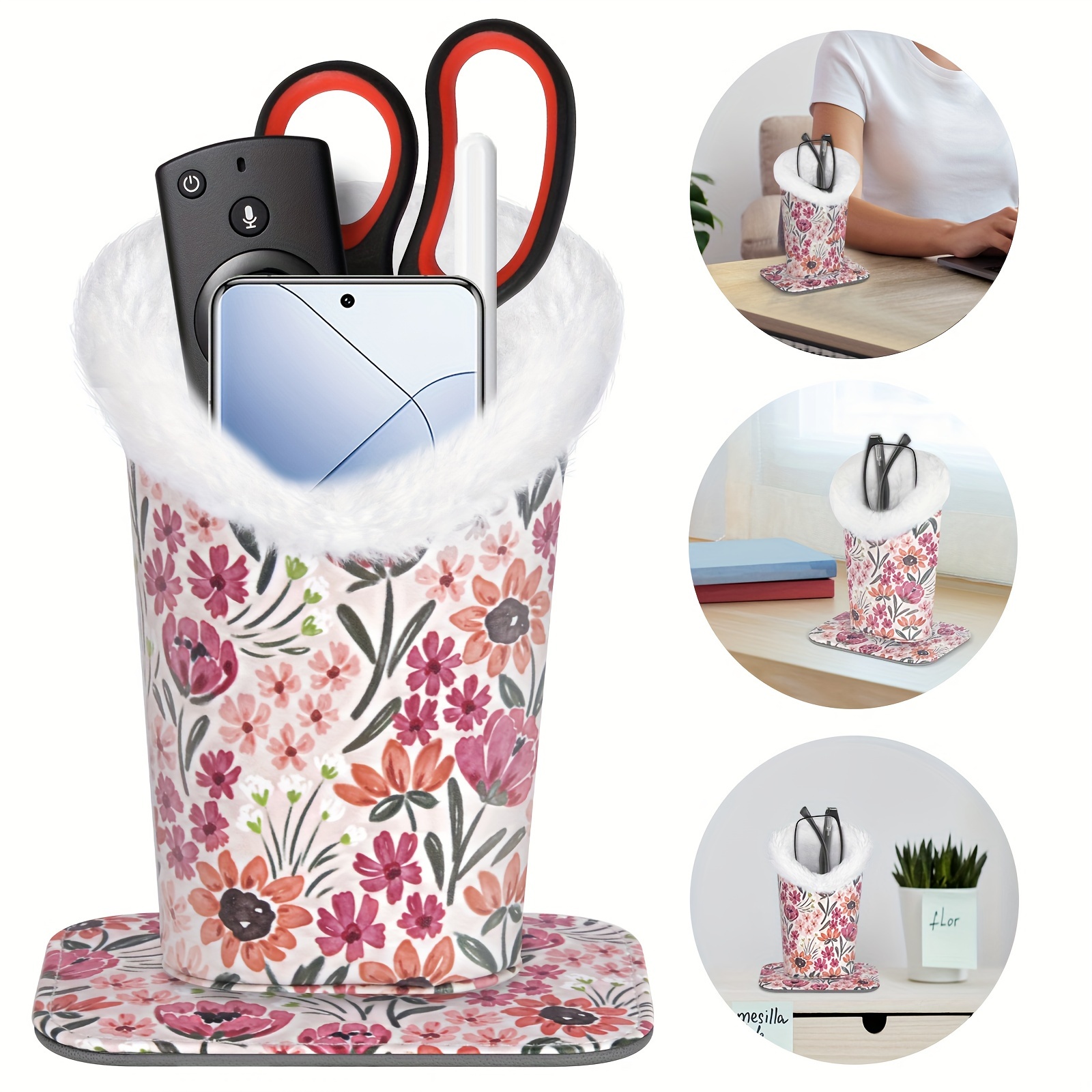White Plush Eyeglass Frame With Detachable Magnetic Base - Premium Synthetic Leather Eyeglass Case
